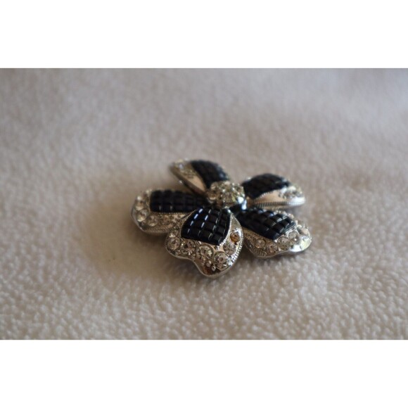 Vintage Signed Avon Blue Waffle Lucite Rhinestone Flower Silver Tone Brooch 1.8" - Picture 12 of 14